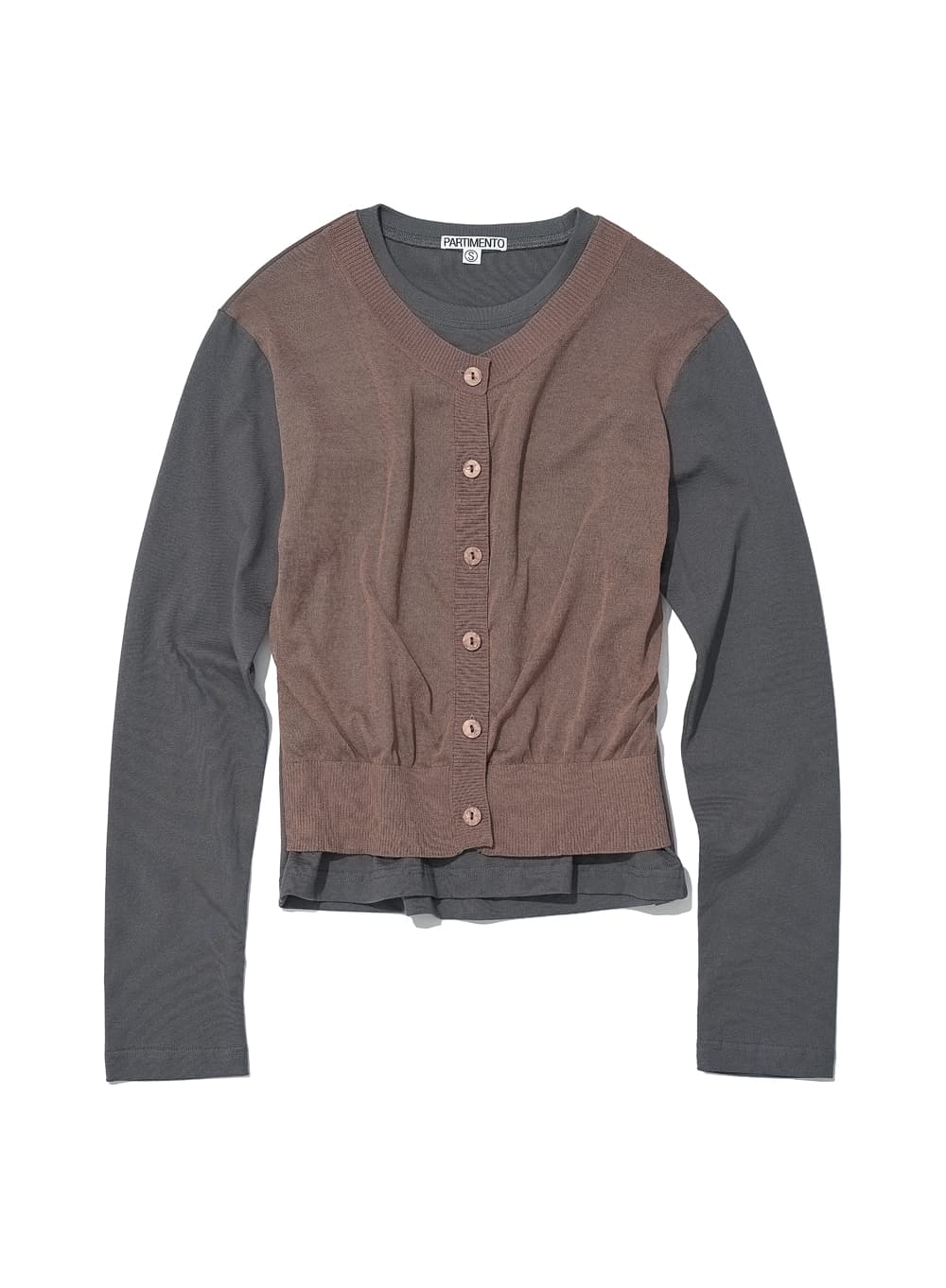 KNIT CARDIGAN LAYER LONG SLEEVE TEE_CHARCOAL