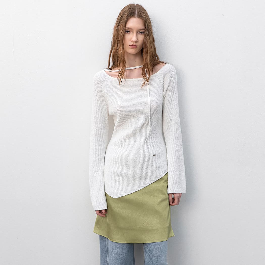 (Z-T-7011)UNBALANCED NECK STRING KNIT