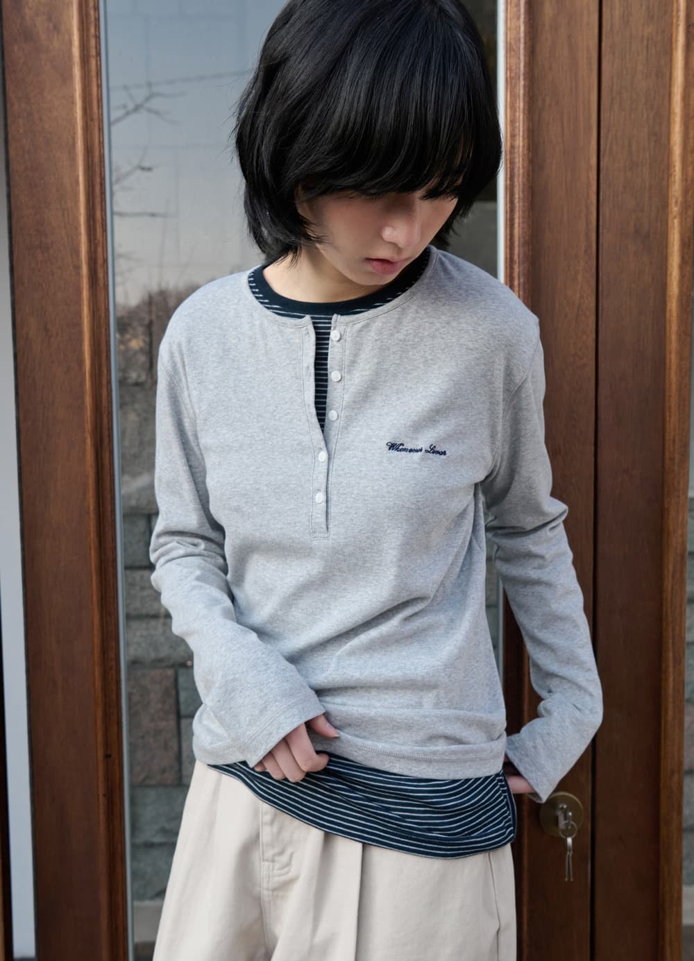 Whenever Henley Neck T-shirt - Melange Grey