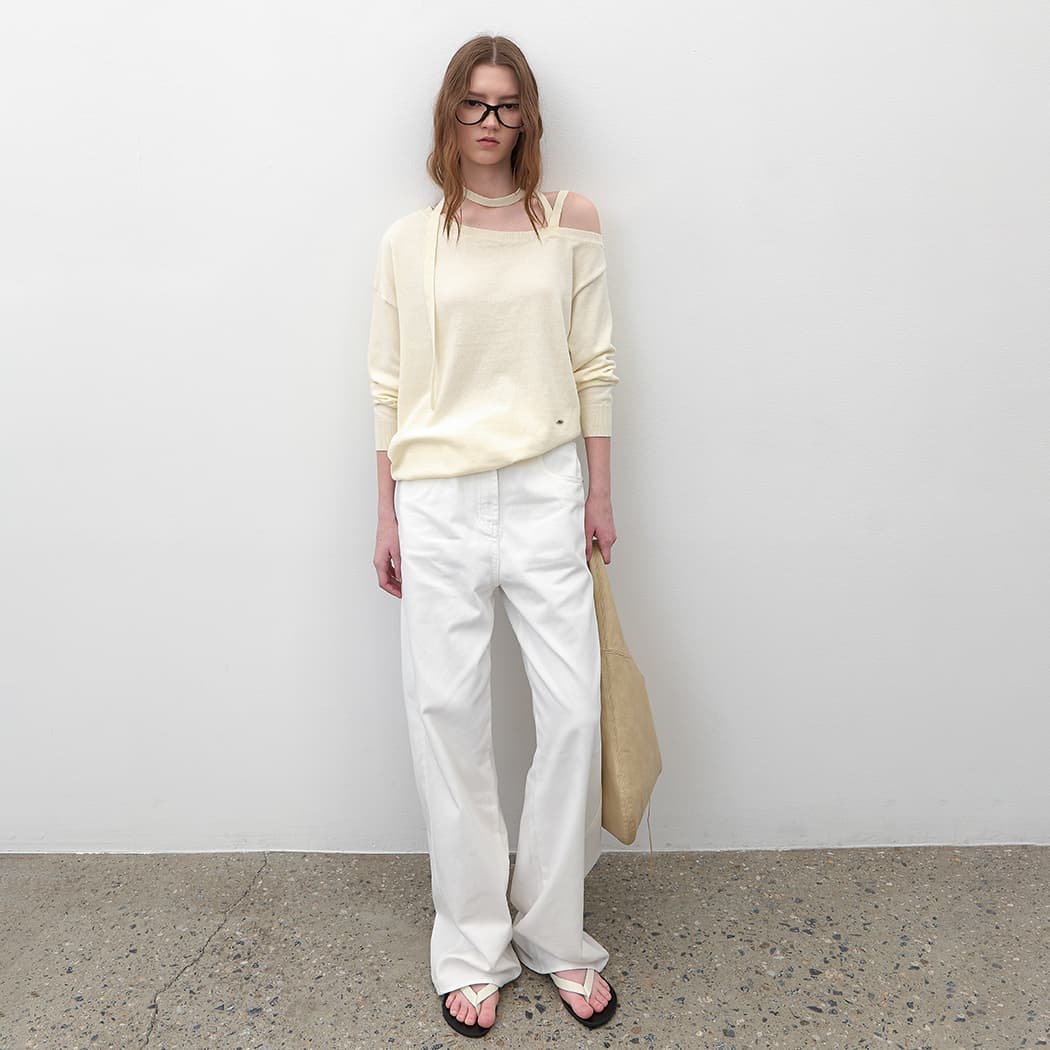 (T-7195)ONE OFF SHOULDER STRAP LOOSE FIT KNIT