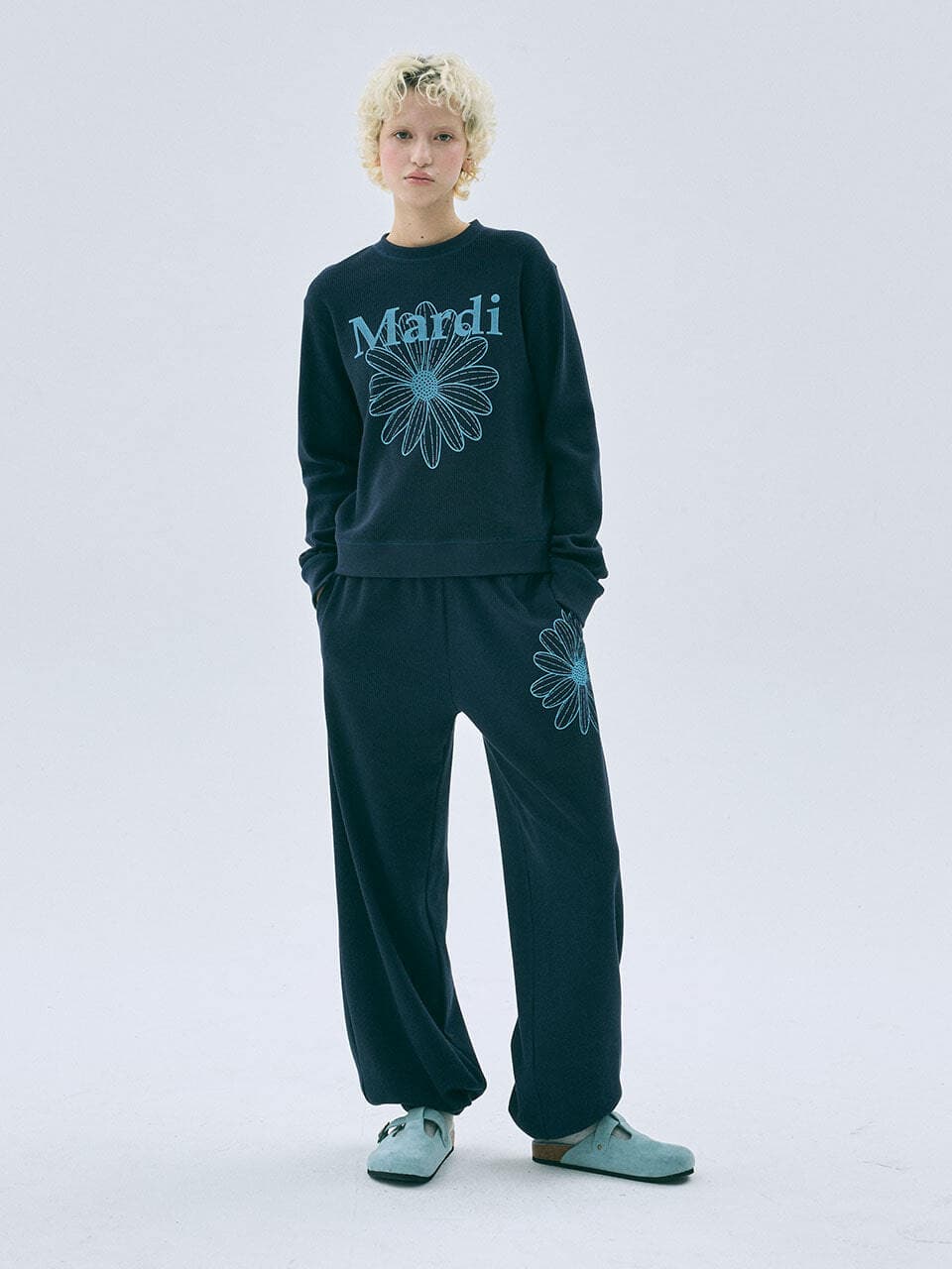 WAFFLE JOGGER PANTS FLOWER_NAVY SKY
