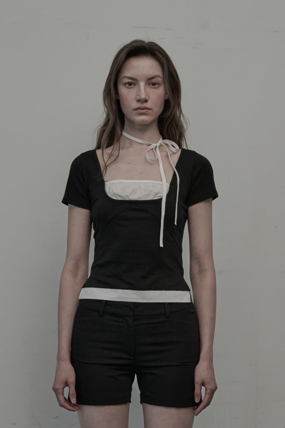 Flirt String Shirring T-Shirt - Black