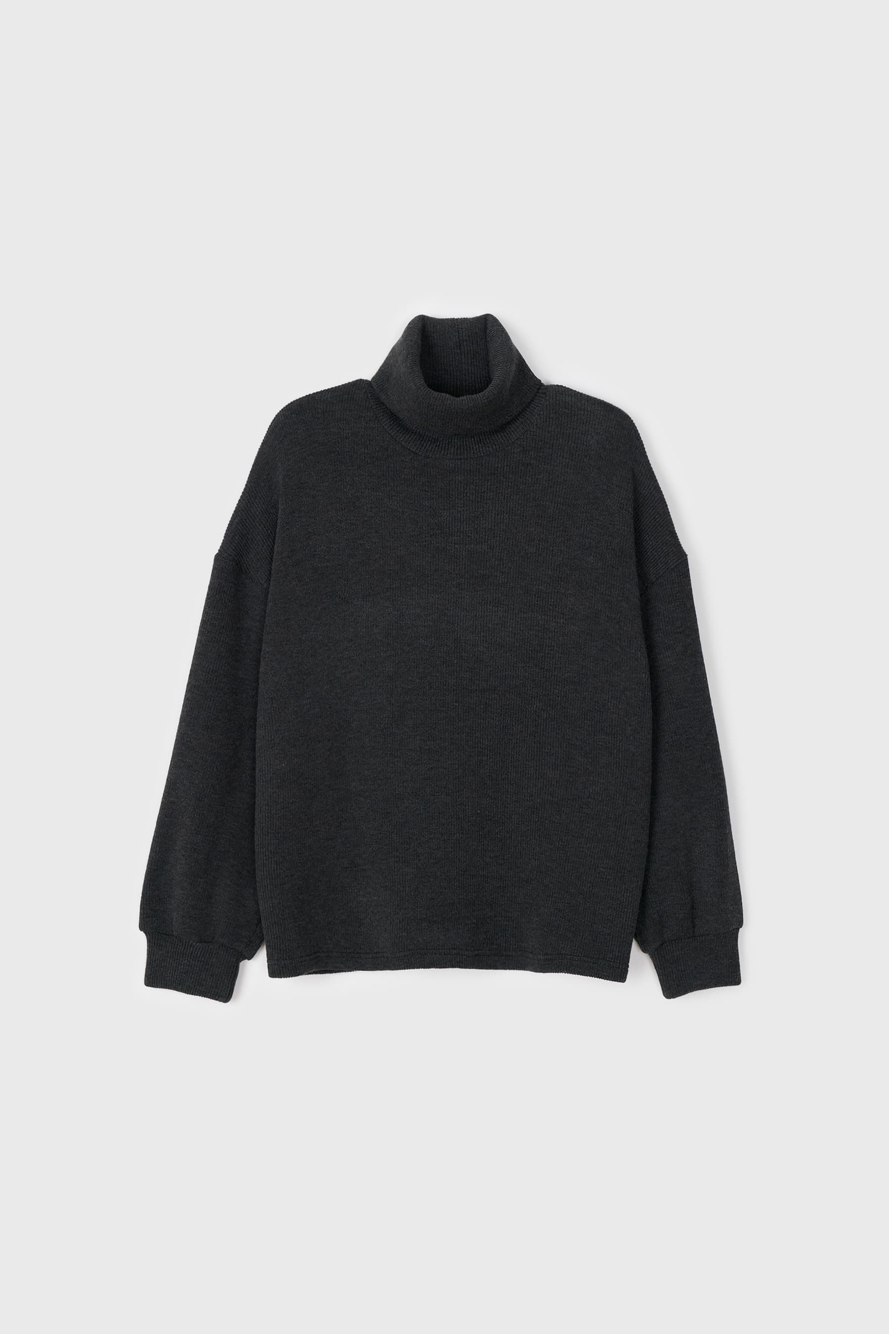 Ribbed Loose Turtle Neck T-Shirt (Black)