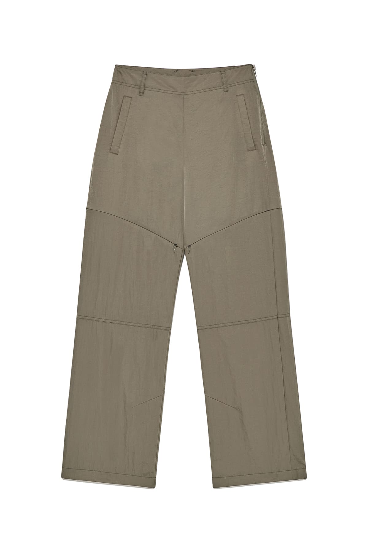ZIPPER DETAIL NYLON PANTS IN KHAKI