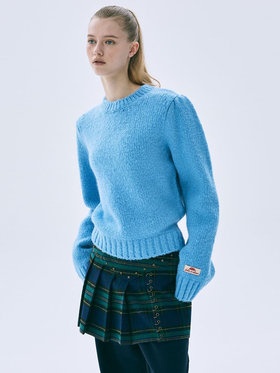 WOOL BLENDED PULLOVER PUFF SLEEVE_BLUE