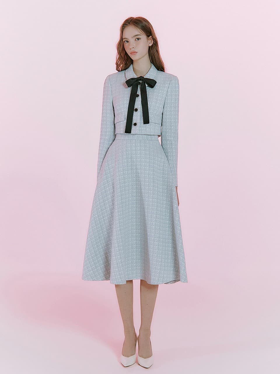 Niki Tweed Midi Flare Skirt_3colors