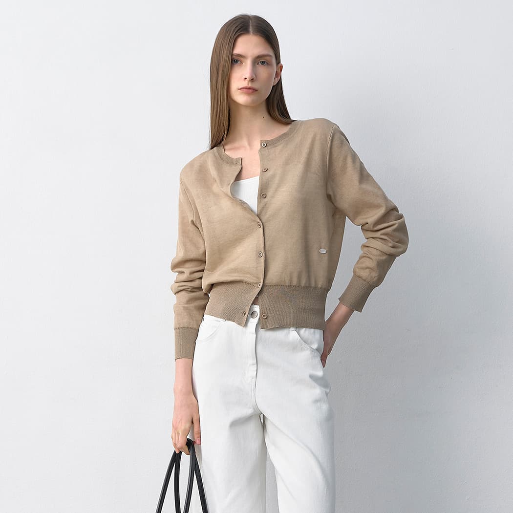 (CD-2182)DOUBLEMENT SET-UP KNIT CARDIGAN