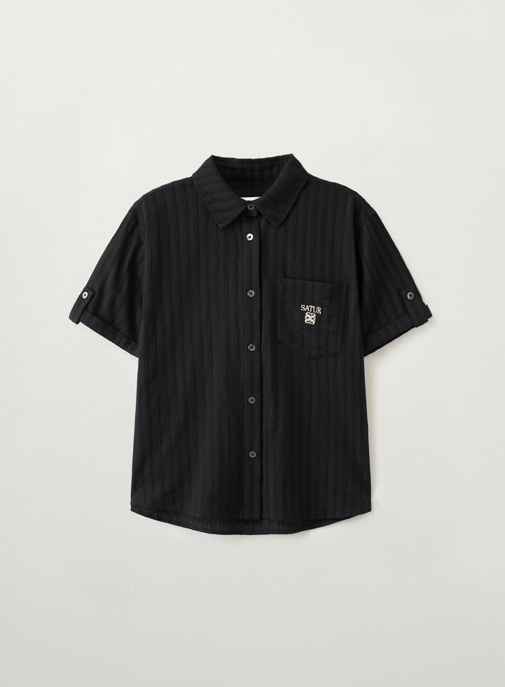 (W) Roll Up Half Shirt - Black