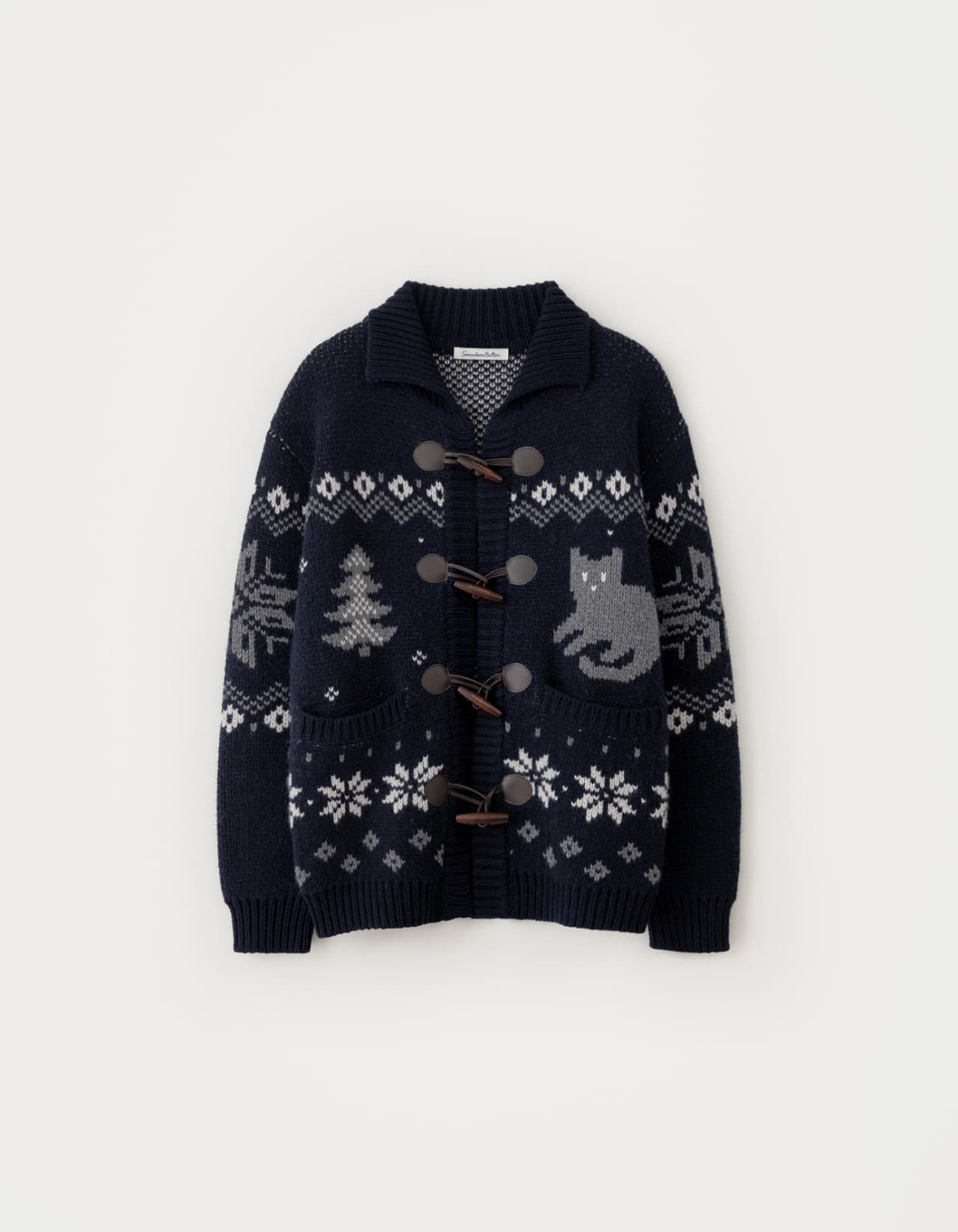 Tree Cat Wool Cowichan Cardigan - Navy