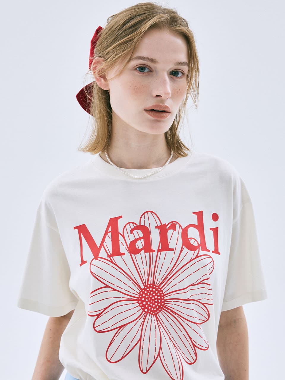 TSHIRT FLOWERMARDI_CREAM RED