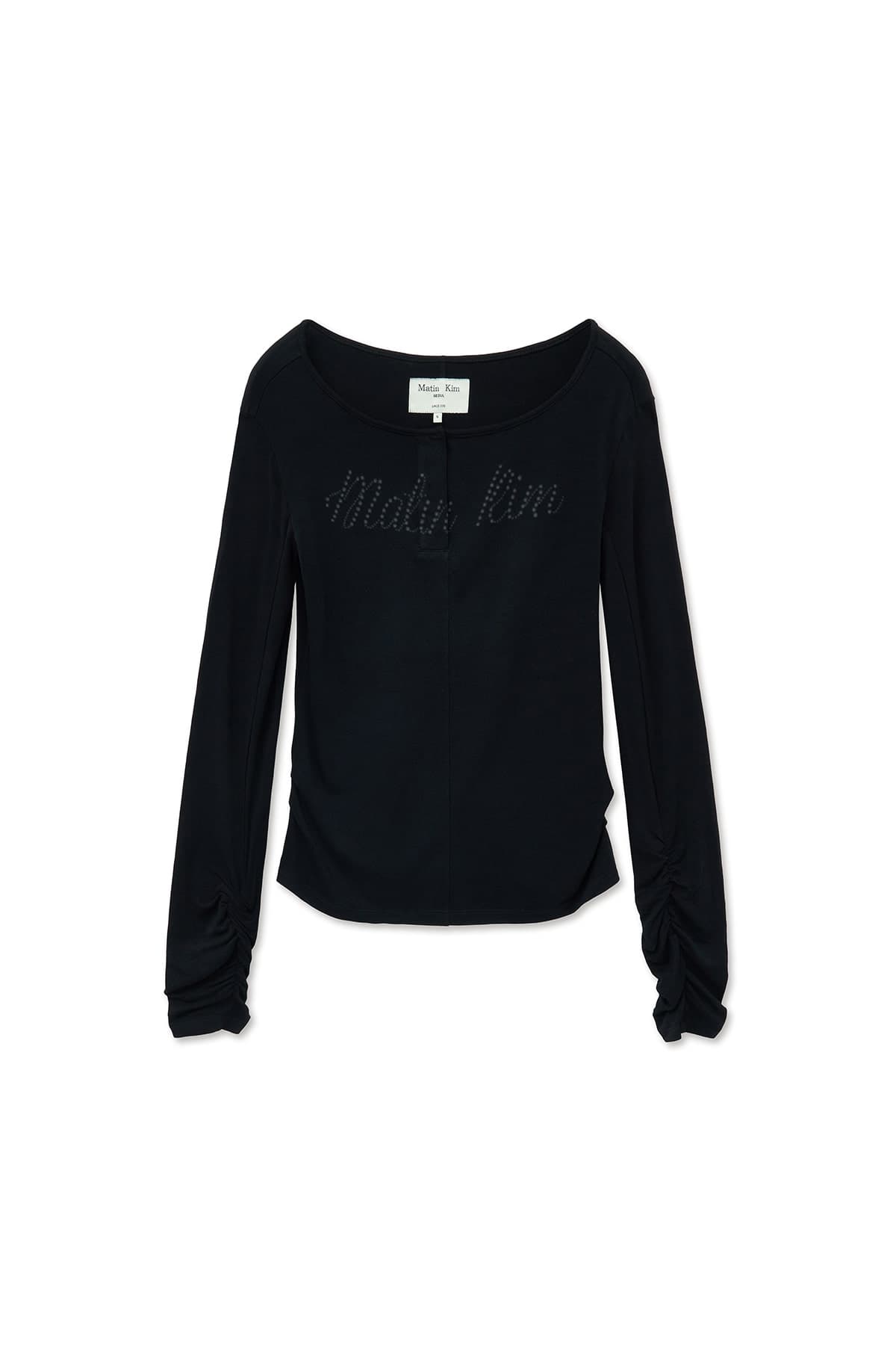 HENLY NECK SHIRRING TOP IN BLACK