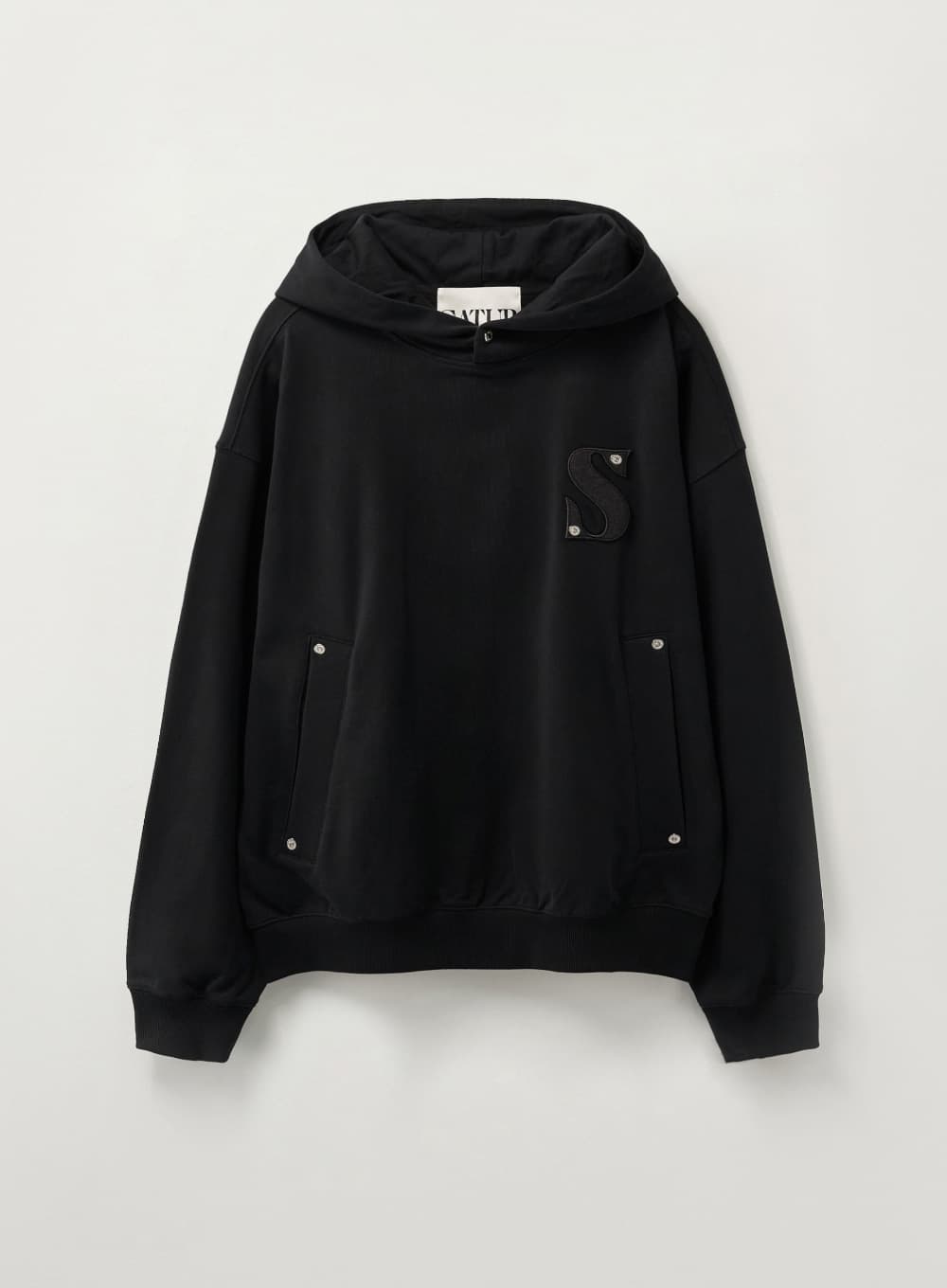 Small Rivet Applique Pocket Logo Hoodie - Black