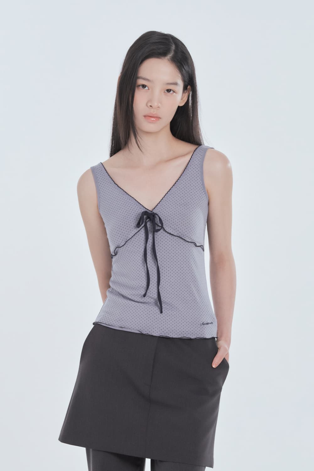 Dot Ribbon Top - Grey