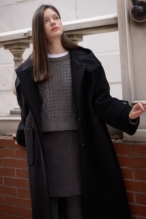 School-look hoody coat [BK]