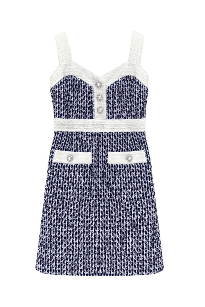 Colored Tweed Dress (Navy)