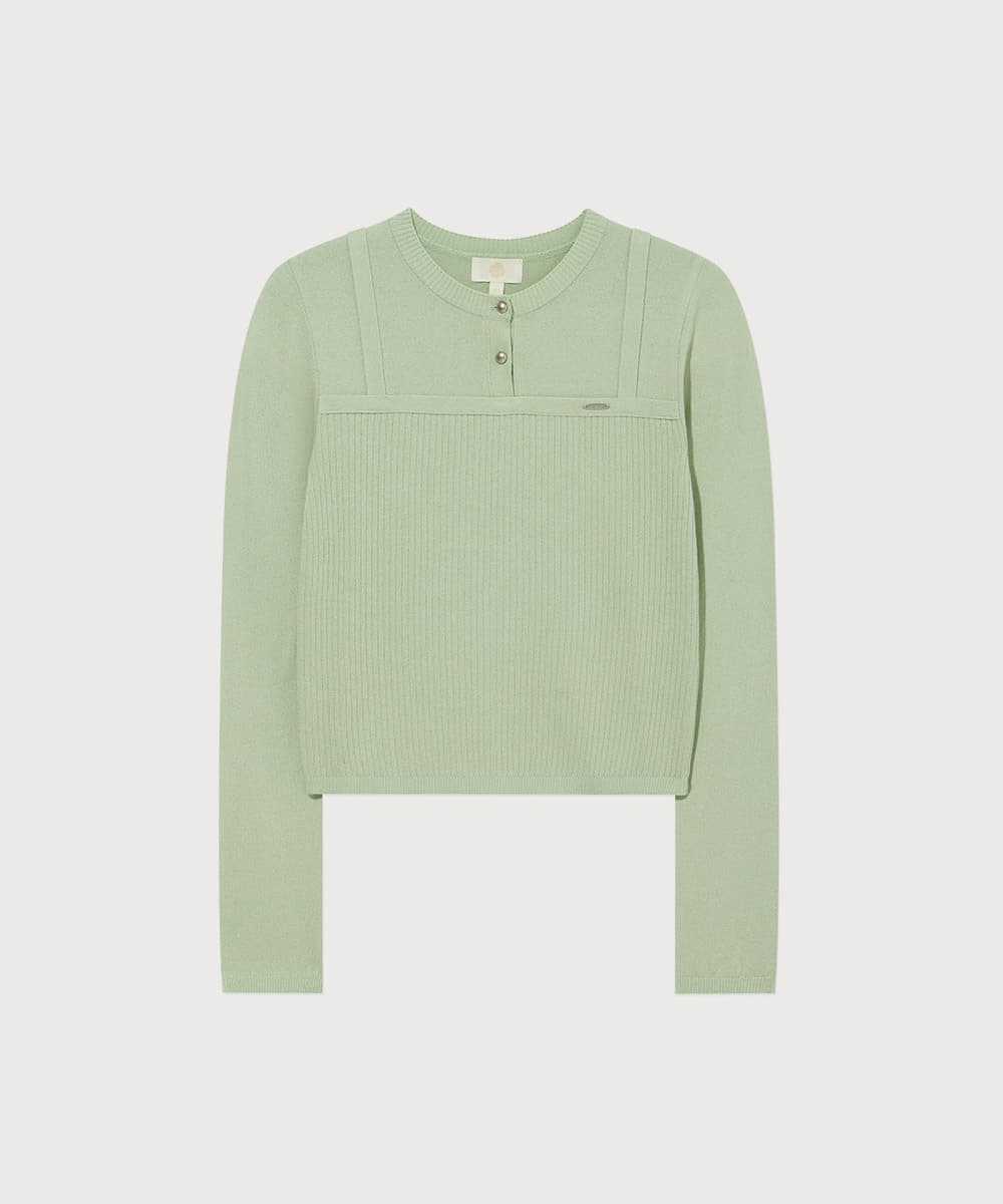 우먼 레이어드 라운드넥 니트 Light Green