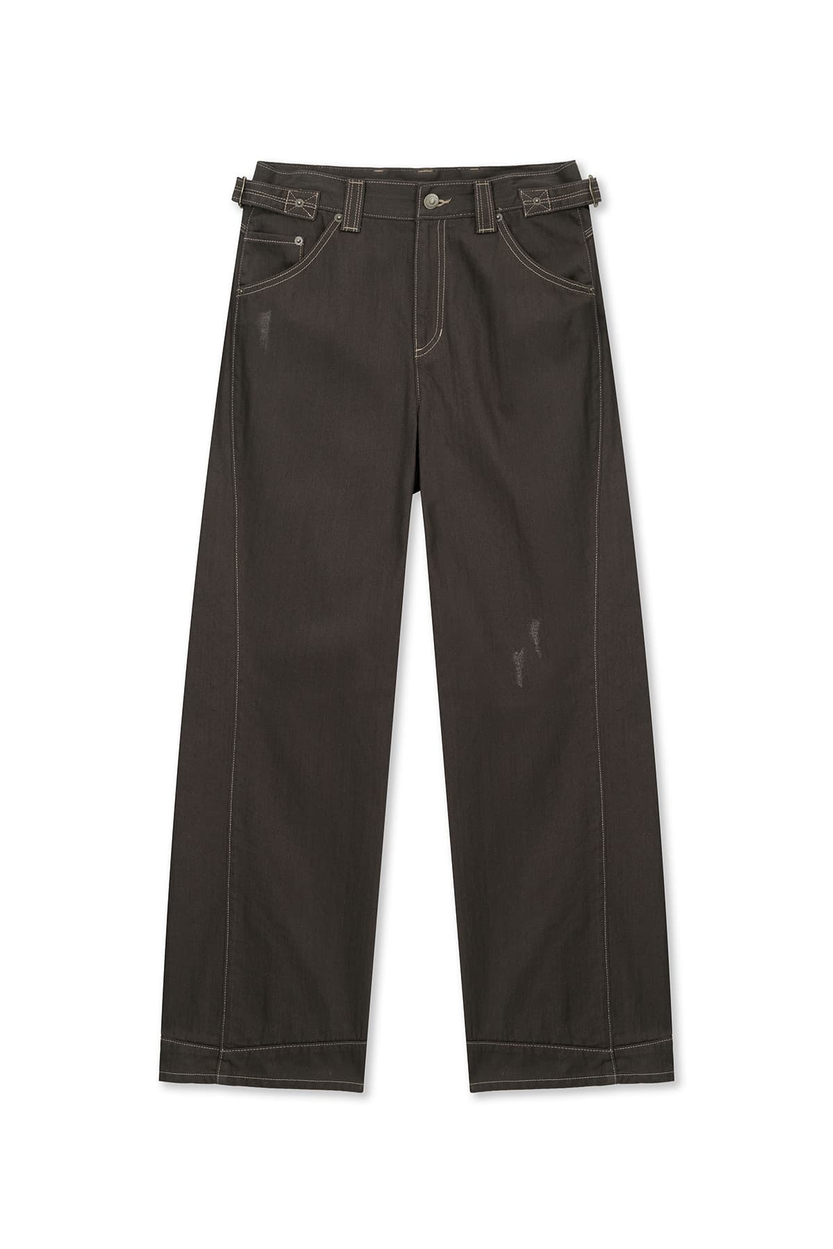 WAIST BUCKLE STITCH POINT TWILL DENIM PANTS IN BROWN
