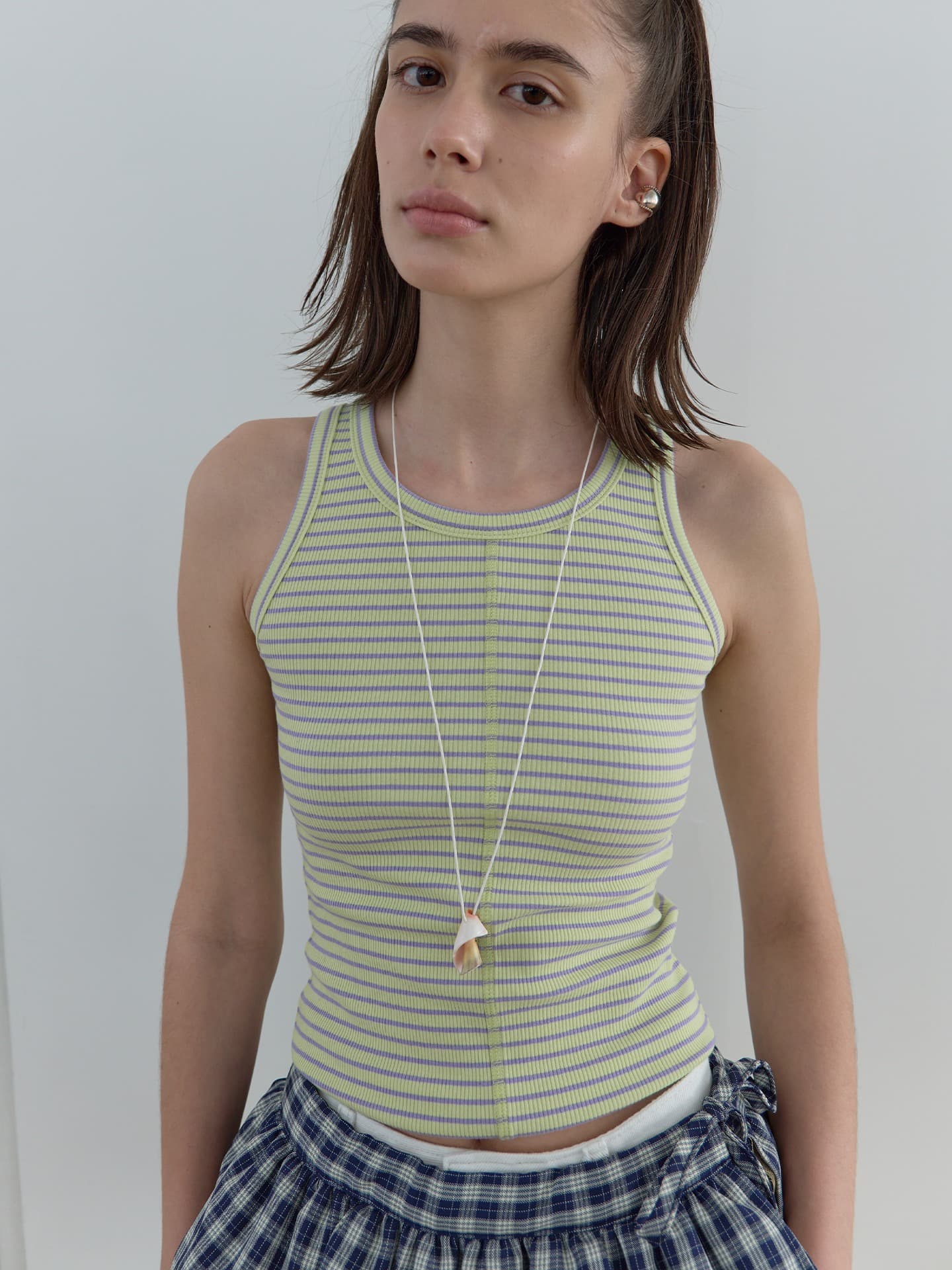 BASIC SLEEVELESS TOP_STRIPE/LIME