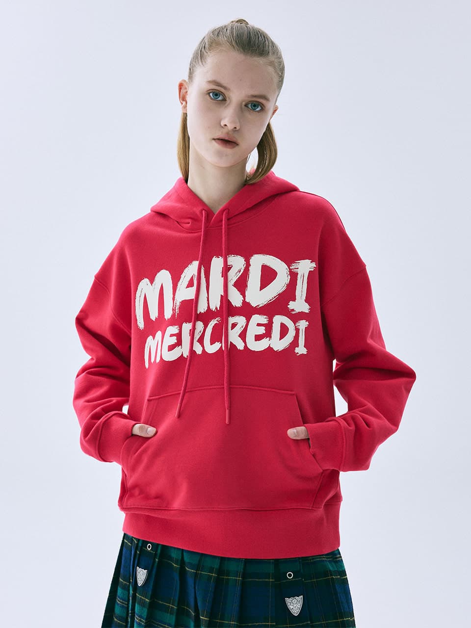 HOODY BRUSH LOGO CONTRAST_RED IVORY