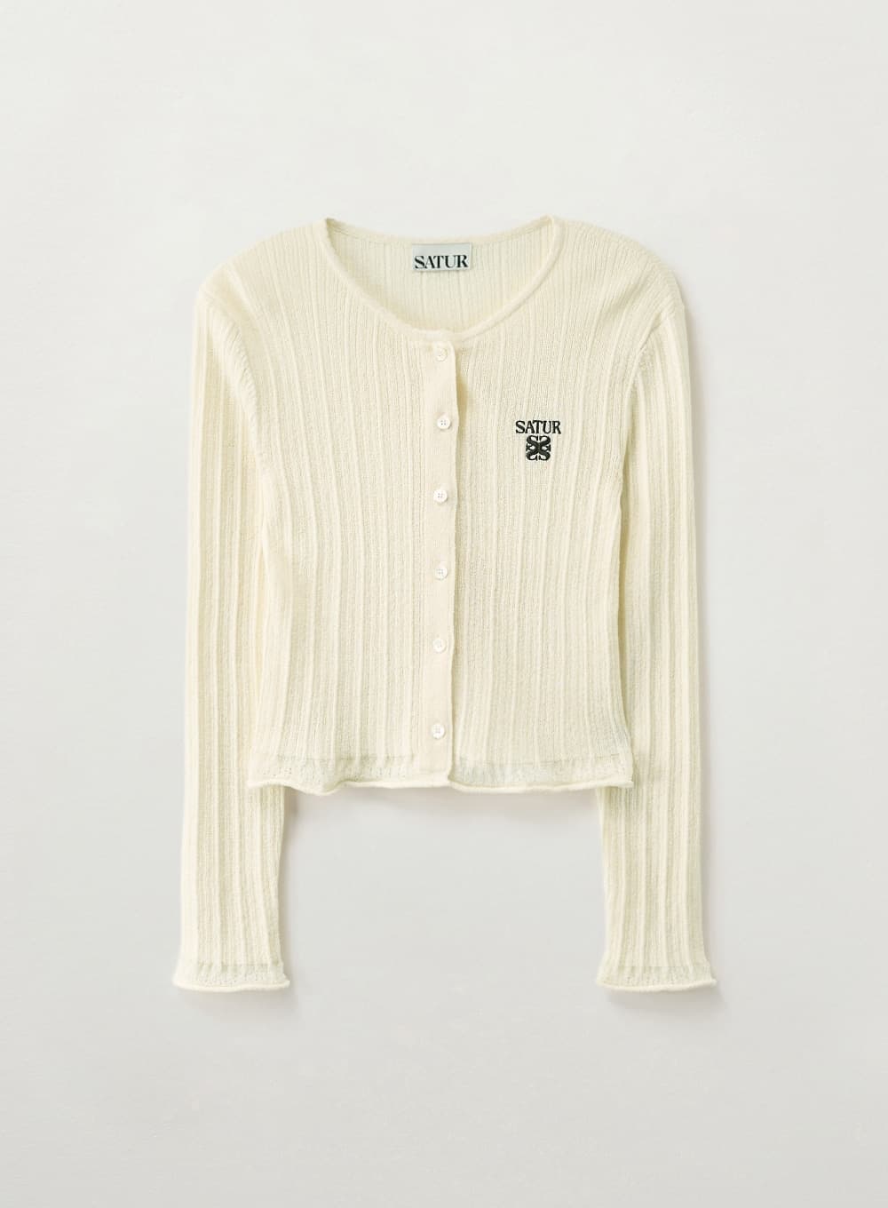 (W) Sheer Long Sleeve Crop Cardigan - Cream