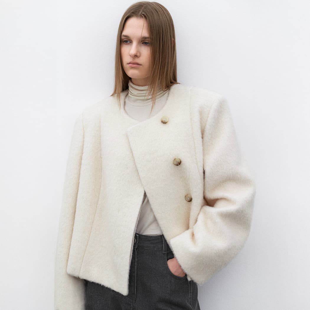 (JK-3052)HAIRY WOOL ROUND NECK JACKET