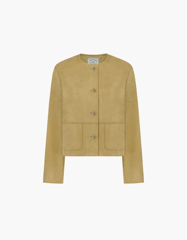 no collar suede jacket - yellow beige