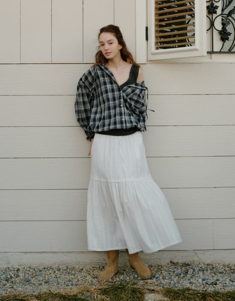 cotton jacquard long skirt - white