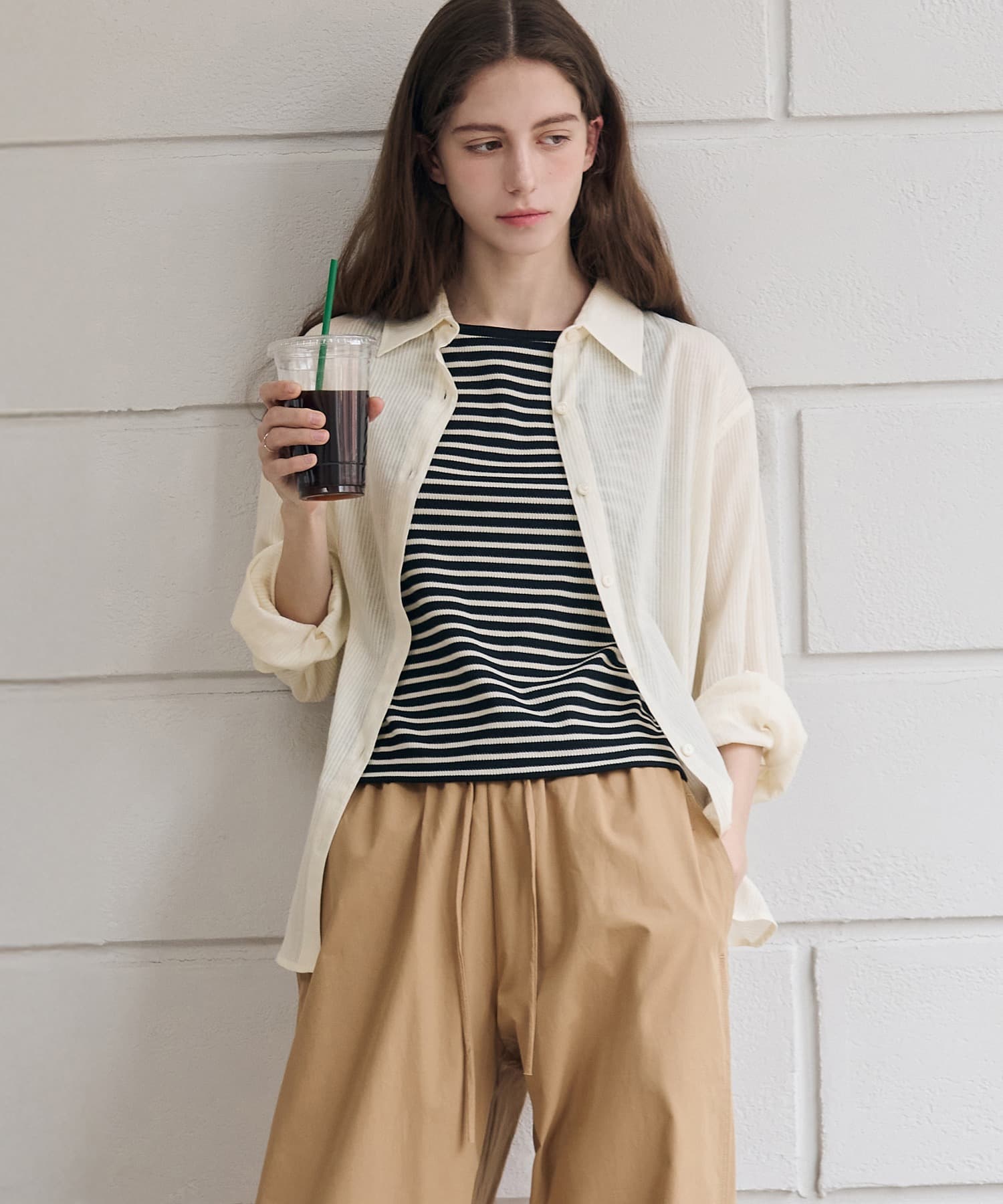 스내피 웨이퍼 코튼 셔츠 [YELLOW BEIGE]