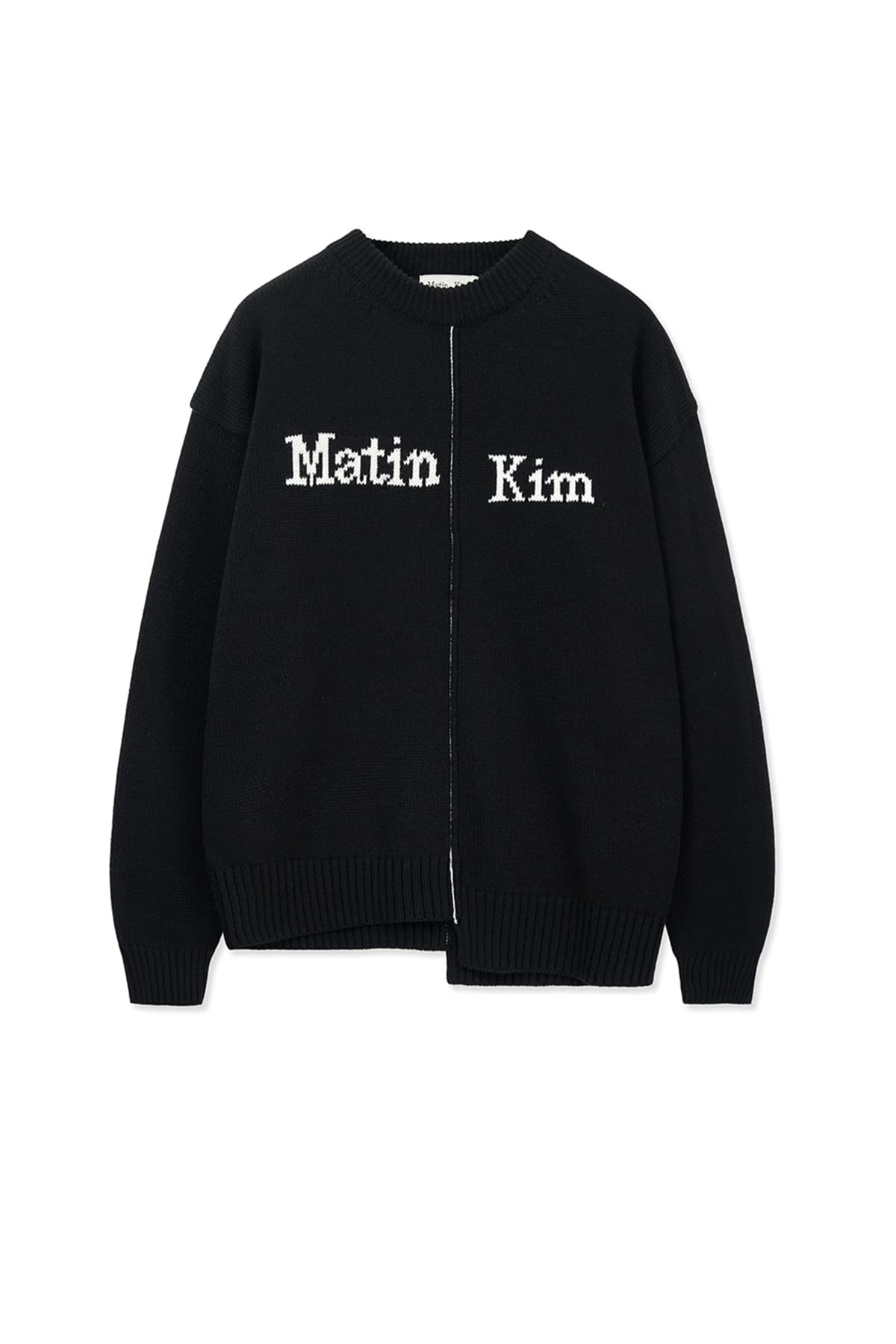 ASYMMETRIC LOGO KNIT PULLOVER IN BLACK