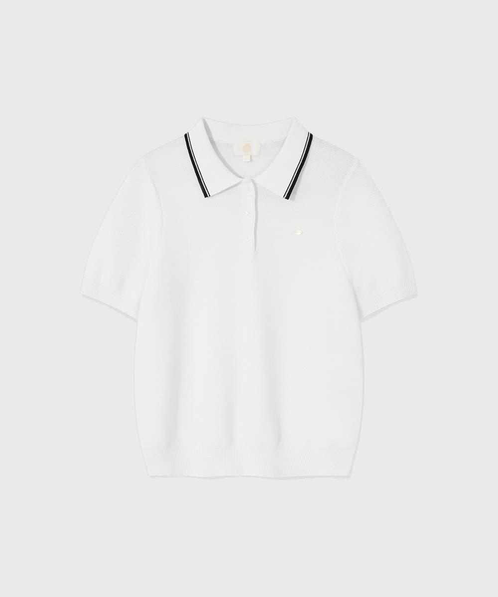 우먼 카라 하프 니트 White