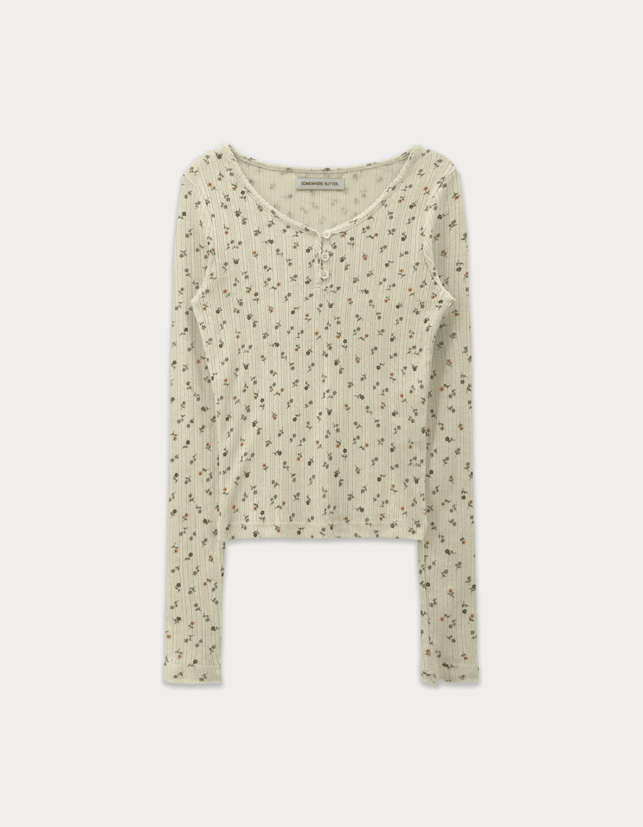 Flower Lace Button Long Top - Cream