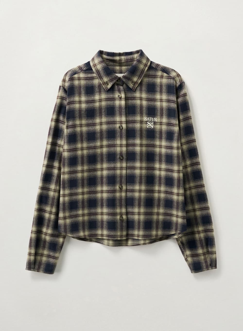 (W) Classic Flannel Check Shirt - Navy