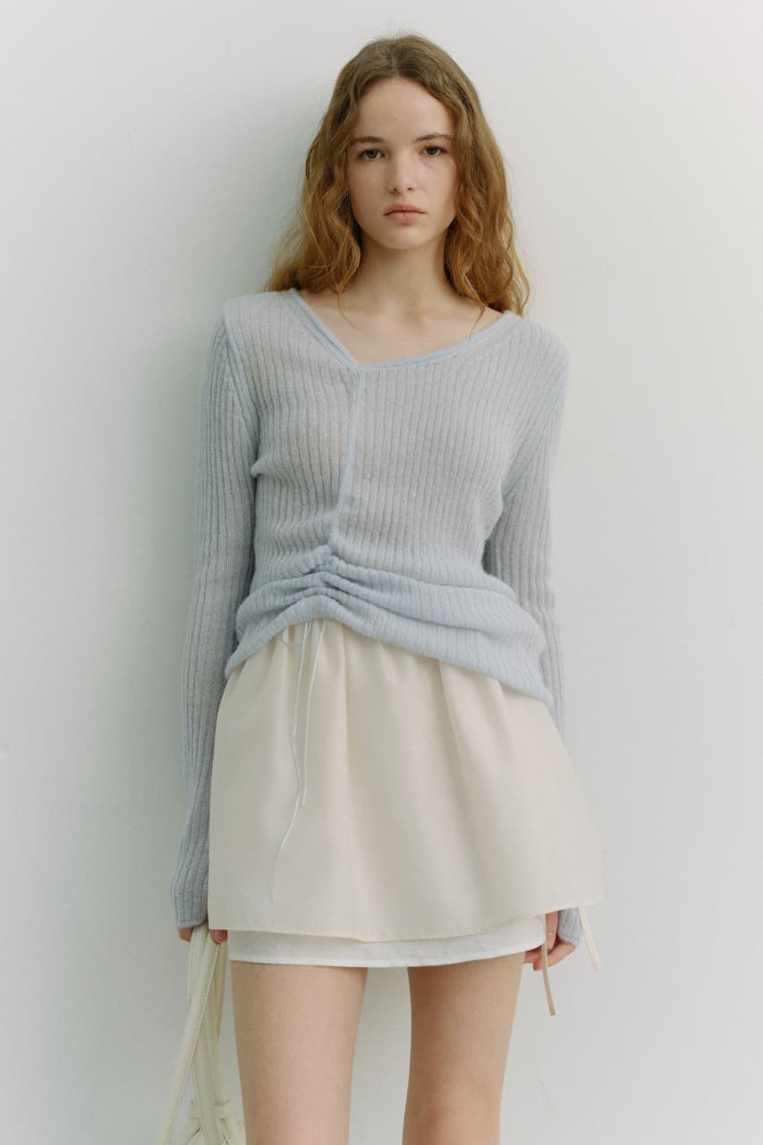 2-WAY SHIRRING KNIT TOP SOFT BLUE_UDSW6A204B1