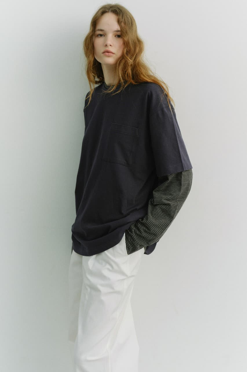 UNISEX LAYERED SET-UP T-SHIRT NAVY BLACK STRIPE_UDTS6A117N2