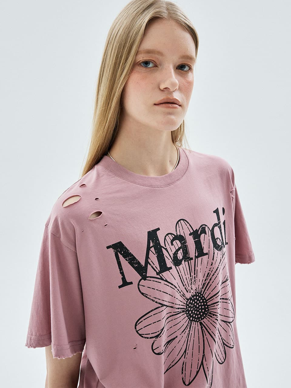 TSHIRT FLOWERMARDI CRACKED DESTROYED_VINTAGEPINK BLACK