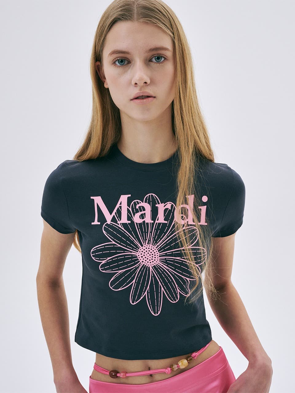 CROPPED TSHIRT FLOWERMARDI_CHARCOAL PINK