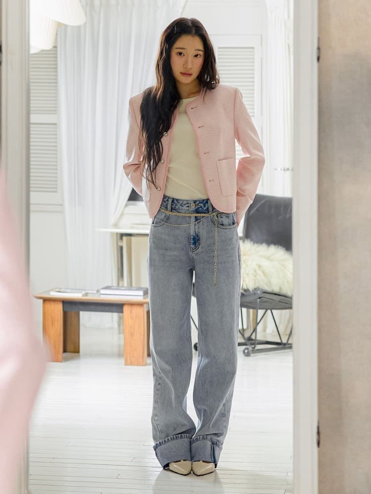 슬림 스트레이트 롤업 데님 팬츠 OE6SL1760