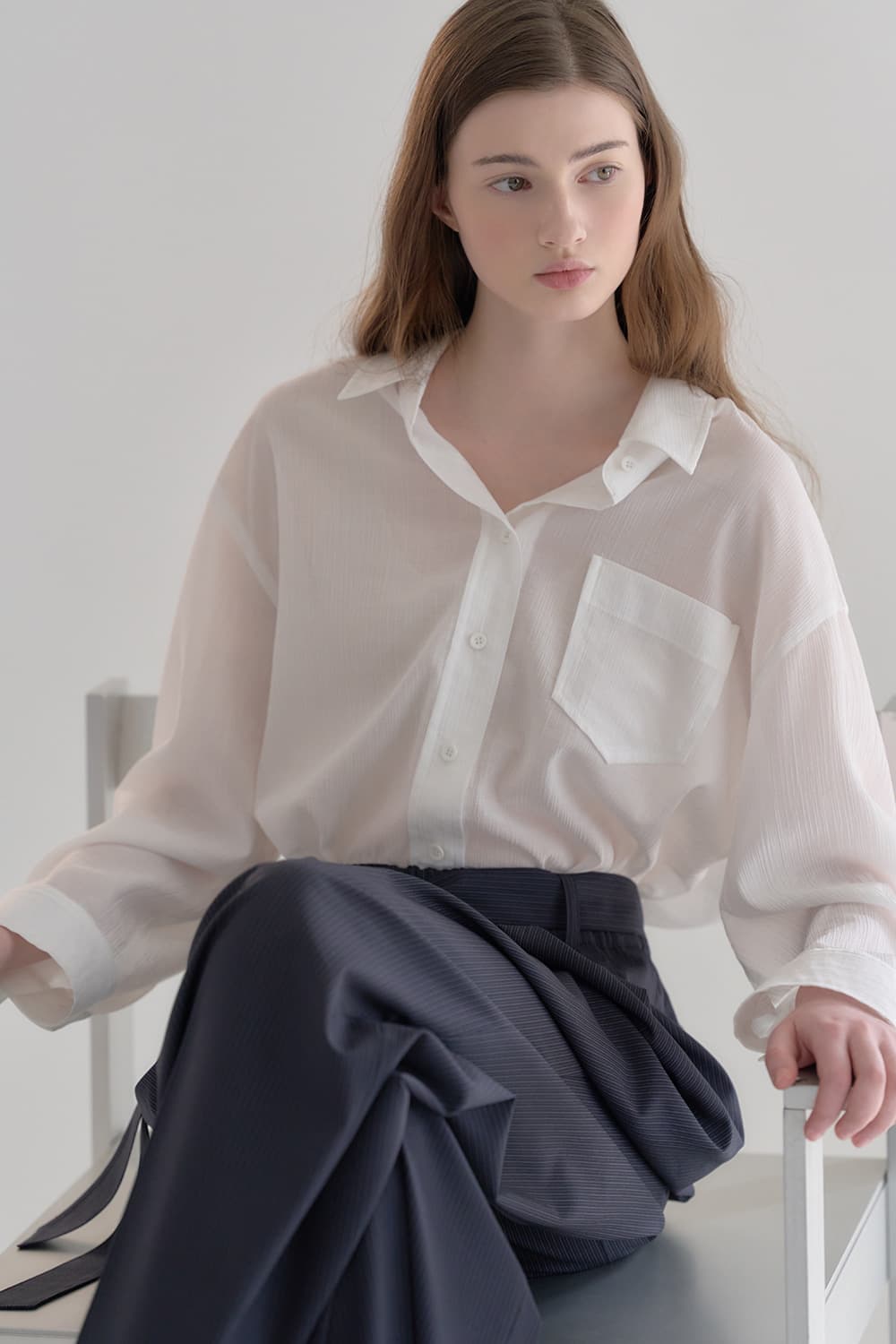 Bamboo blend sheer shirt White [N6PSBL02]