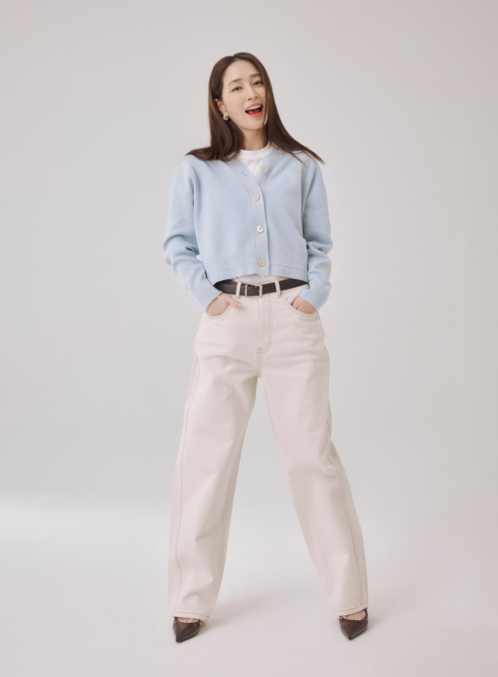 (W) Round Color Denim Pants - Ecru