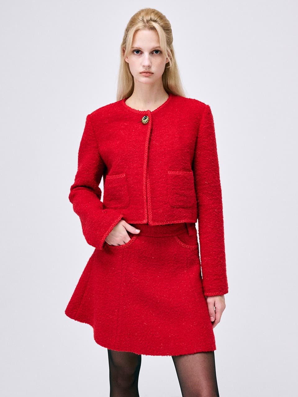 TWEED A LINE SKIRT_RED