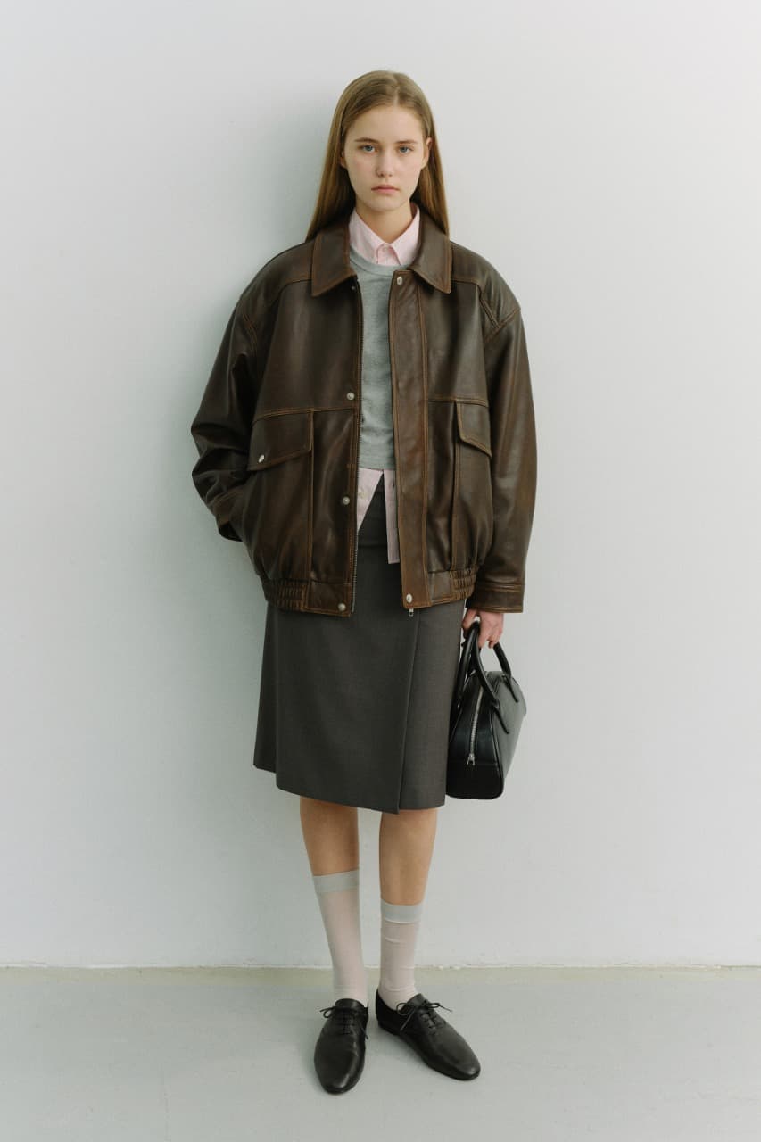 UNISEX OVERSIZED VINTAGE LEATHER BLOUSON BRUSHED BROWN_UDJU6A103W2