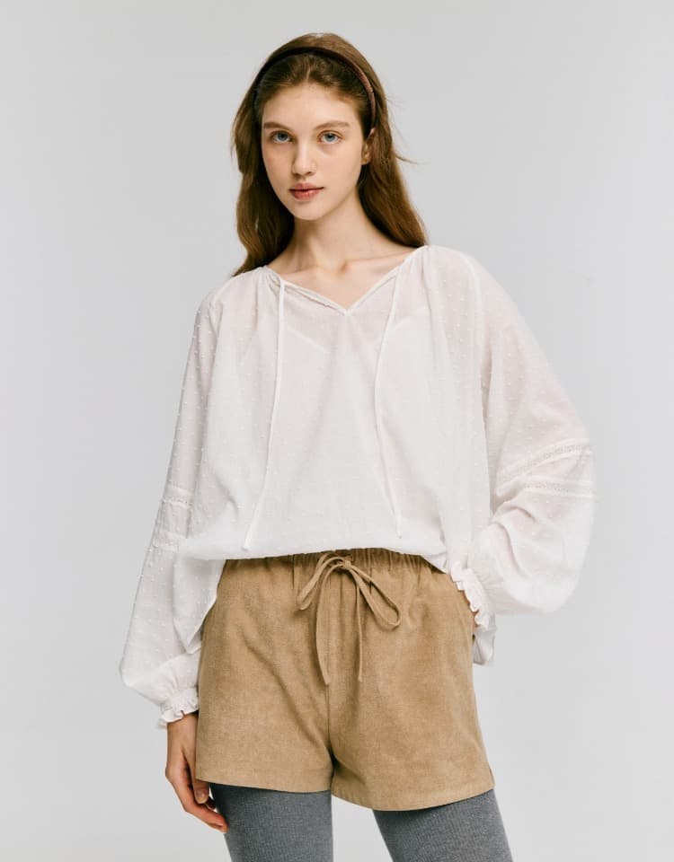 neck string ribbon blouse - white