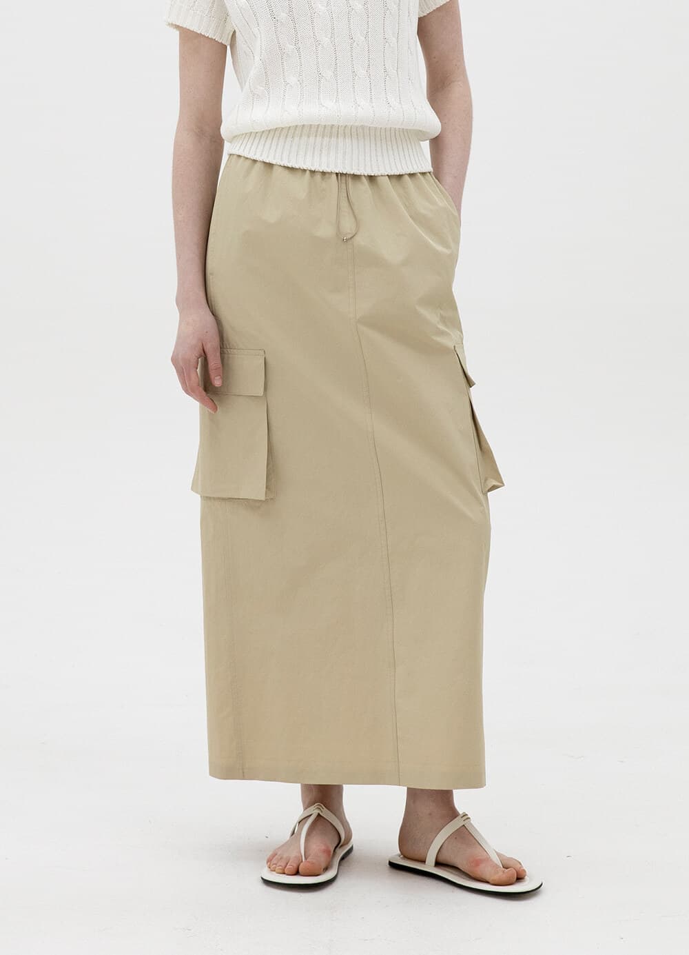 Cargo String Long Skirt - Beige