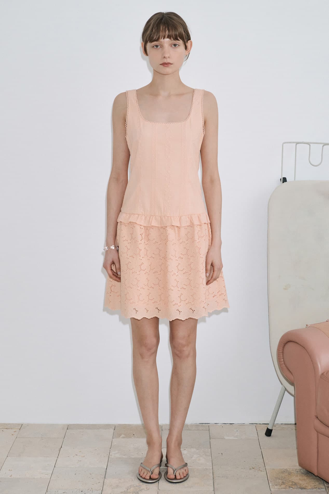 Punching Lace One-Piece (Apricot)