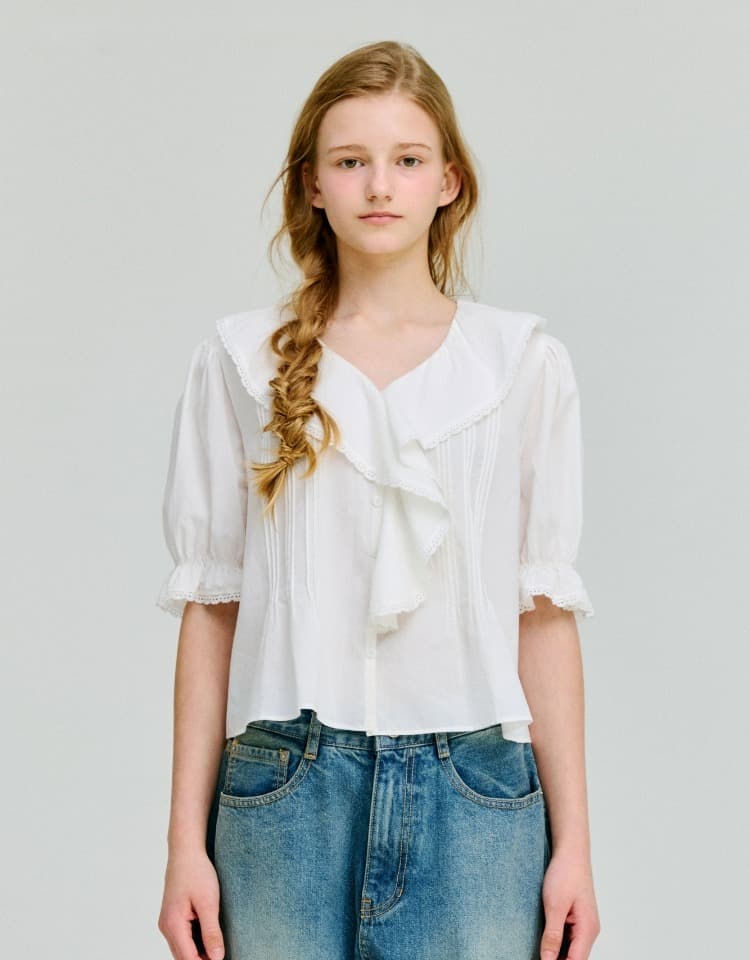 ruffle pintuck blouse - white