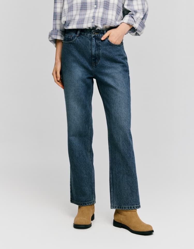 signature semi wide denim pants - medium blue