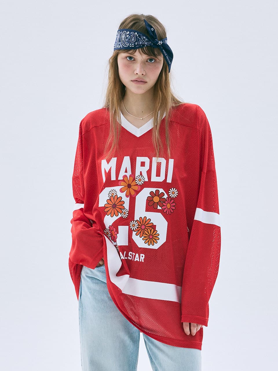 MESH JERSEY TOP LONG SLEEVE BLOSSOM_RED