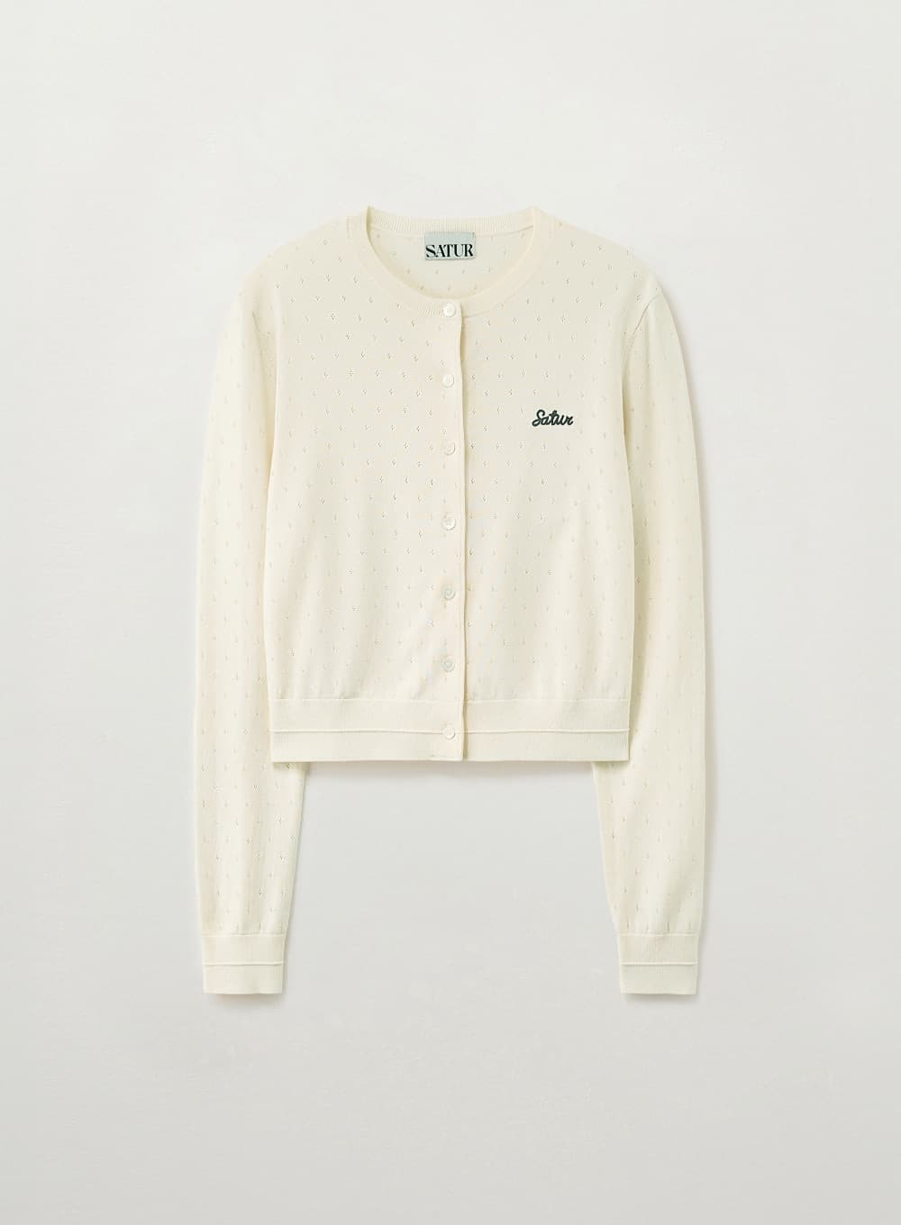 (W) Pointel Crewneck Cardigan - Cream