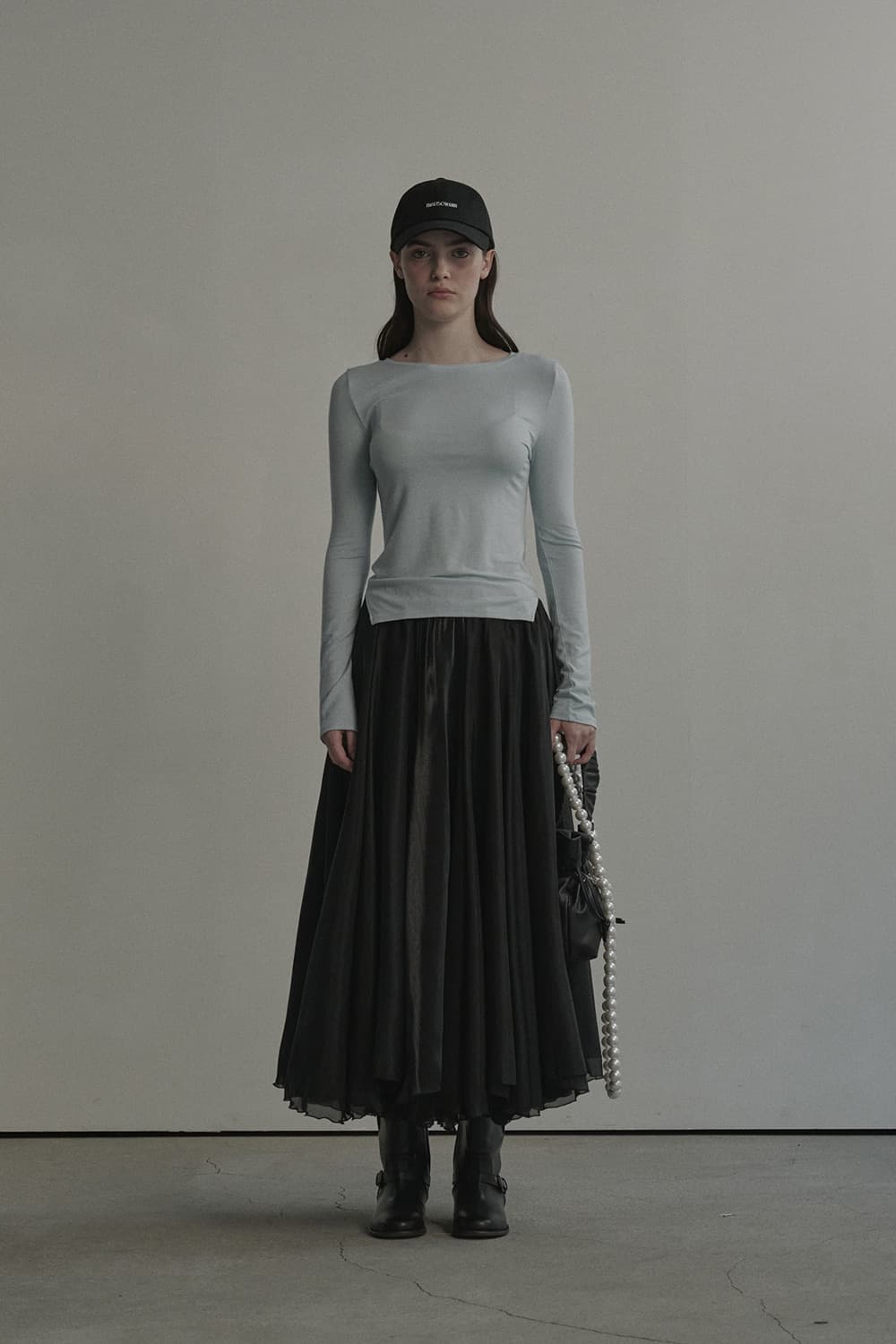 Nerina Sheer Long Flare Skirt - Black