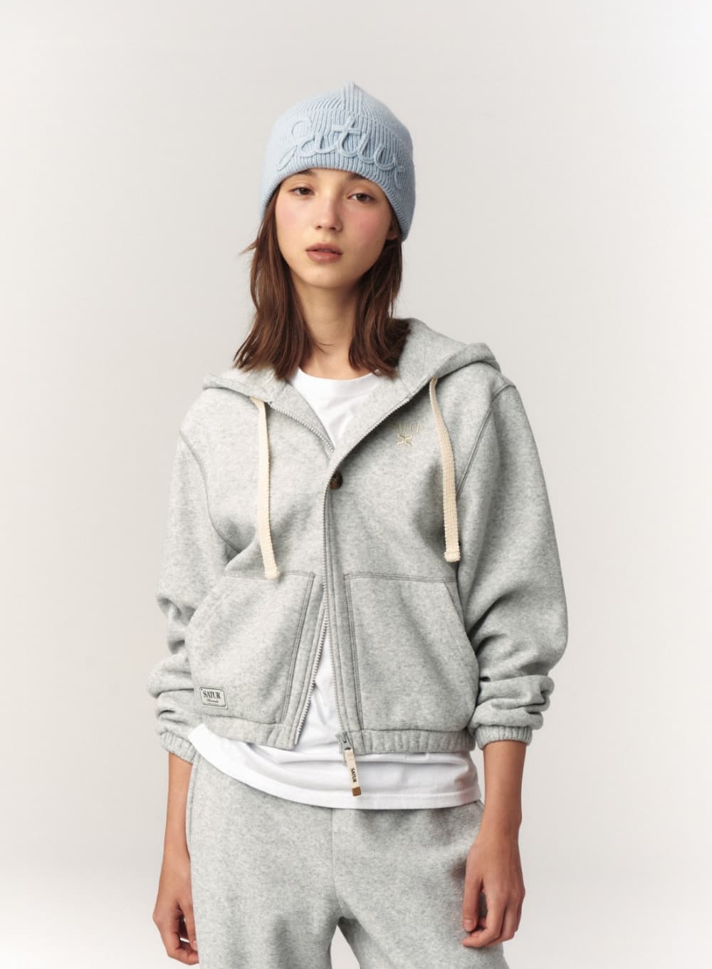 (W) Teo Brushed Fleece Hood Zip-up - Melange Gray